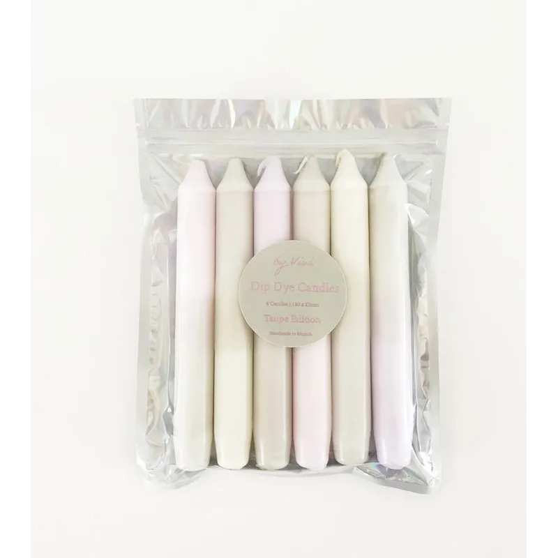 Bougies Dip Dye Taupe Edition – Un pack élégant de 6 bougies aux teintes taupe et subtiles.