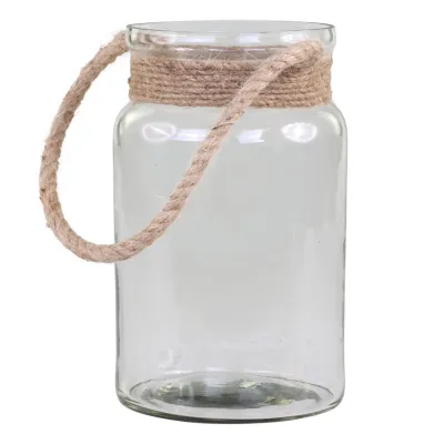 Photophore avec corde en jute - H 19,5 cm
