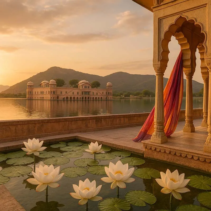 Palais et bassin de lotus à Jaipur pour la bougie parfumée Lotus de Jaipur