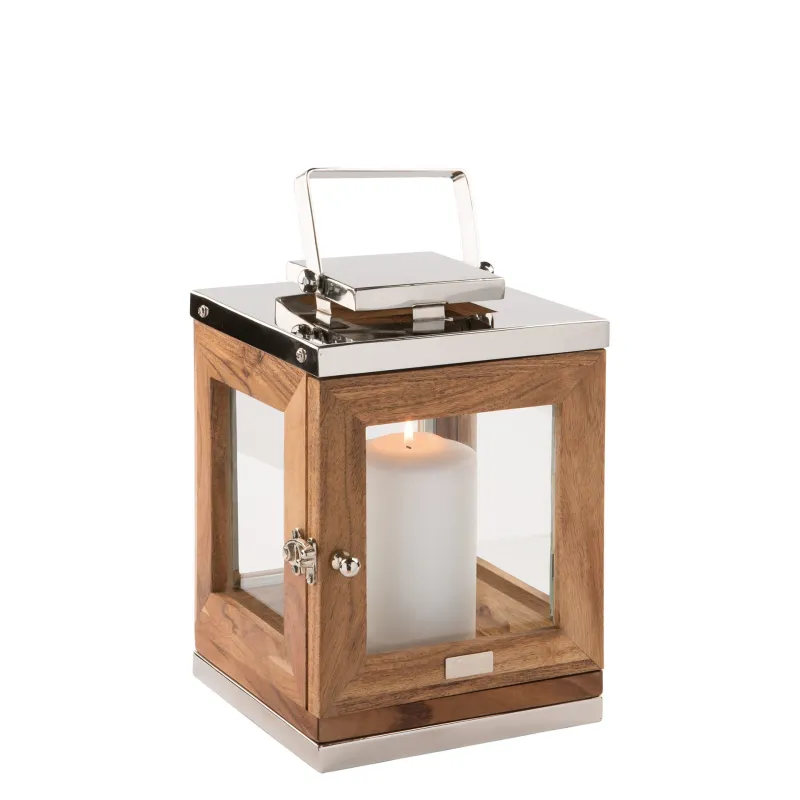 Lanterne en acacia Toledo H 25 cm - Bois & inox