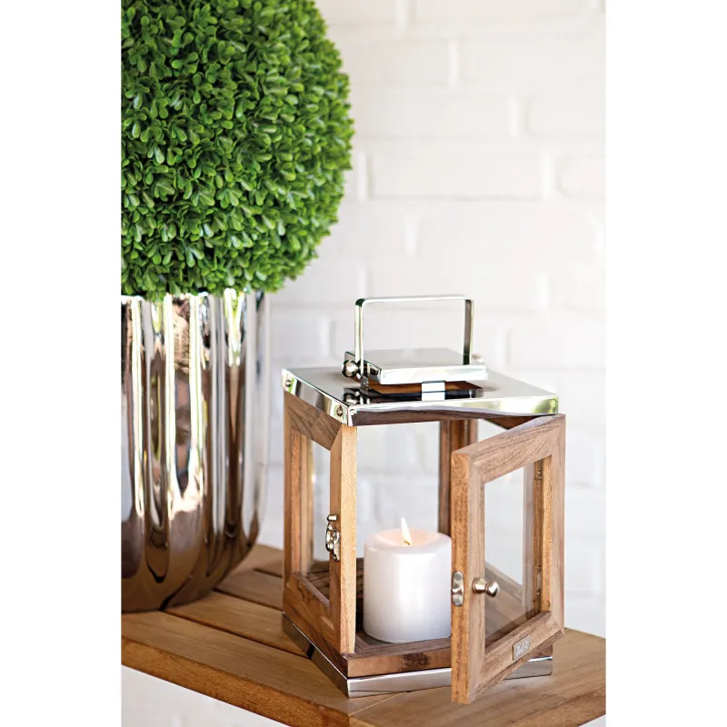 Lanterne en Acacia Toledo 25 cm – Une lanterne élégante en bois d'acacia et acier inoxydable, idéale pour sublimer vos espaces.