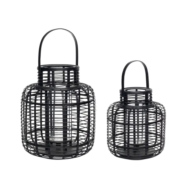 Lanternes en bambou noir - Lot de 2 déco artisanale